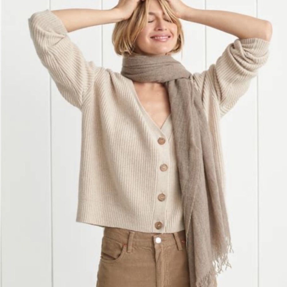 Jenni Kayne Cropped Cashmere Cocoon Cardigan Sweater Oatmeal S